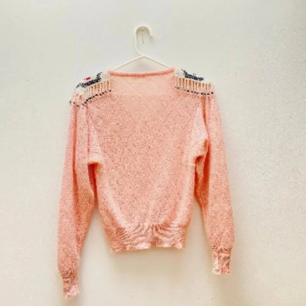 VINTAGE - Rare Giusi Slaviero Parma Italy Shoulder Tassel V-neck Sweater - Picture 3 of 10